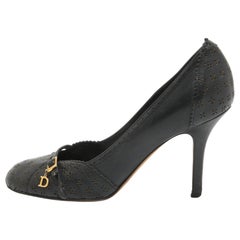 Dior Navy Blue Leather Buckle Round Toe Pumps Size 38.5
