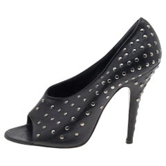 Givenchy Black Leather Studded Open Toe Pumps Size 37