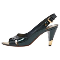 Louis Vuitton Dark Green Monogram Vernis Patent Slingback Pumps Size 38.5