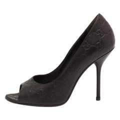 Gucci Black Guccissima Leather Open Toe Pumps Size 38