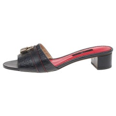 CH Carolina Herrera Monogram Leather Traveller Locked Slide Sandals Size 37