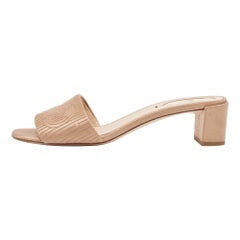 Fendi Beige Satin Logo Embroidered Slide Sandals Size 37
