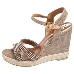 Gina Rose Gold Glitter and Crystal-Embellished Leather Espadrille Sandals Size40