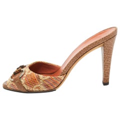 Gucci Brown Raffia Horsebit Slide Sandals Size 37