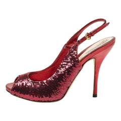 Gucci Purple Sequin Slingback  Peep Toe Pumps Size 37.5