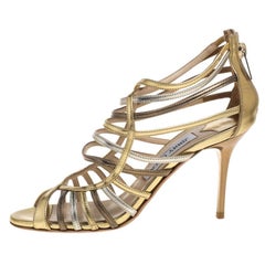 Jimmy Choo Gold/Silver Leather Cage Sandals Size 36.5