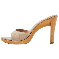 Gucci Beige Guccissima Canvas Slide Sandals Size 36