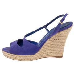 Dior Blue Suede Espadrille Platform Wedge Open Toe Ankle Strap Sandals Size 41