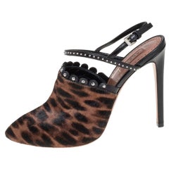 Alaia Brown Leopard Print Calf Hair And Black Studded Leather Sandals Size 37