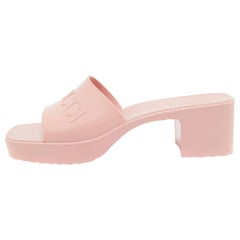 Gucci Pink Rubber Logo Embossed Platform Slide Sandals Size 38