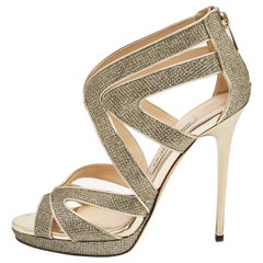 Jimmy Choo Gold Glitter and Leather Sandals Size 36