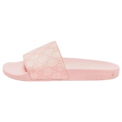 Gucci Pink GG Supreme Canvas Pool Slides Size 39
