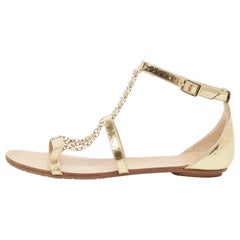 Jimmy Choo Gold Textured Leather Wyatt Flat Sandals Size 36