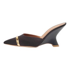 Malone Souliers Black/Gold Satin and Leather Marilyn Wedge Mules Size 38