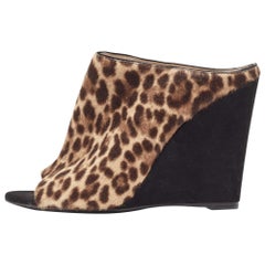 Prada Brown Calf Hair Wedge Sandals Size 37.5