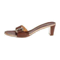 Giuseppe Zanotti Brown Leather Buckle Detail Slide Sandals Size 40
