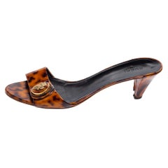 Gucci Brown Animal Print Patent Leather Hysteria Slide Sandals Size 39.5