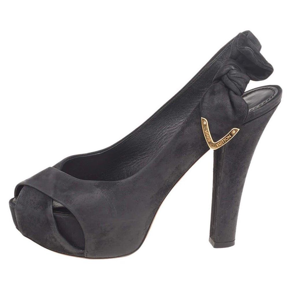 Louis Vuitton Black Suede Platform Slingback Sandals Size 37