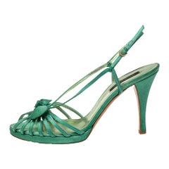 Sergio Rossi Green Satin Strappy Bow Sandals Size 41