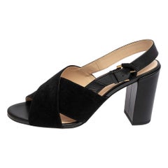 Tod's Sandales à talons croisés en daim et cuir noirs, taille 37,5