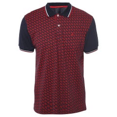 CH Carolina Herrera Navy Blue/Red Printed Cotton Pique Polo T-Shirt L