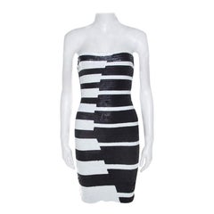 Herve Leger Black and White Sequined Piano Strapless Cocktail Dress XS