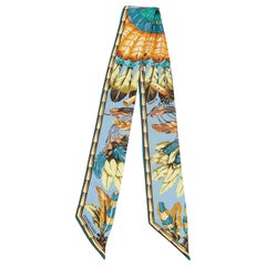 Hermes Multicolor Feather Print Silk Twill Bandeau Scarf
