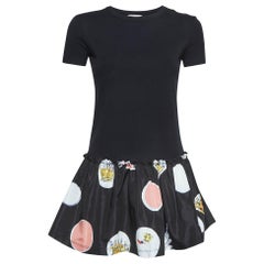 RED Valentino Black Printed Cotton and Synthetic Flounce T-Shirt XS