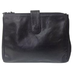 Retro FENDI black large clutch purse, pouch, toiletries with chevron patterns.