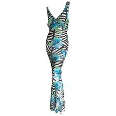 John Galliano Vintage Silk Zebra / Orchid Print Evening Dress NWT 6
