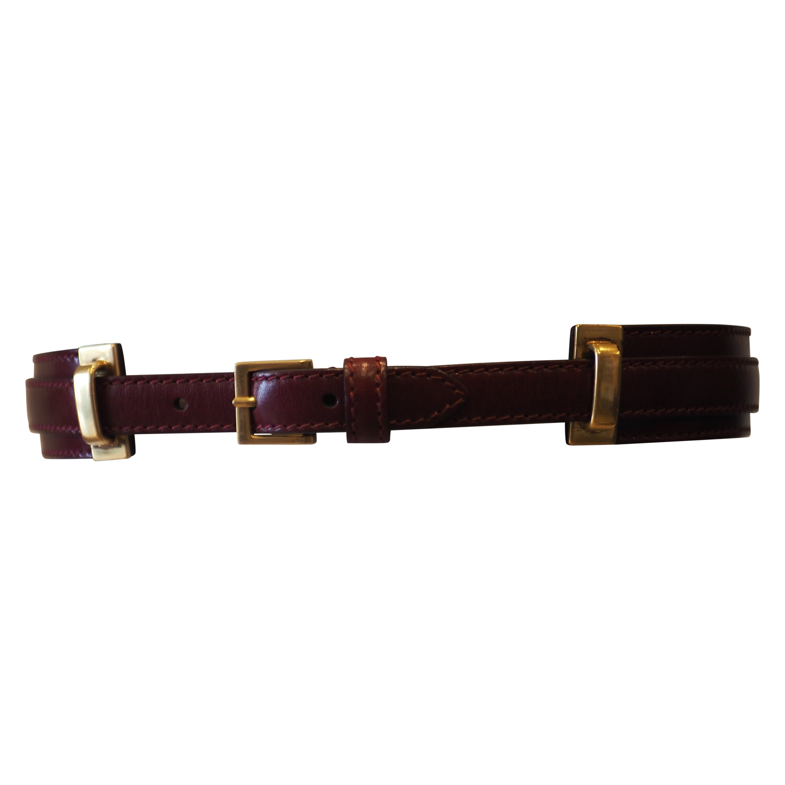 Alexander McQueen bordeaux leather gold hardware belt For Sale