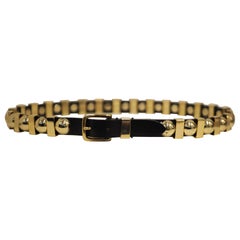 Balmain black leather gold tone studs belt