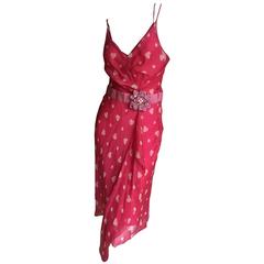 Vintage Moschino Sweet Silk Chiffon Valentines Day Dress w Safety Pin Bow Accent 