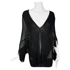Moschino Couture Black Crochet Fringe Cape Mini Dress 44