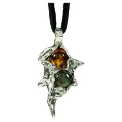 Fire and Water (Amber, Labradorite, Genuine Diamond Pendant) by Ken Fury