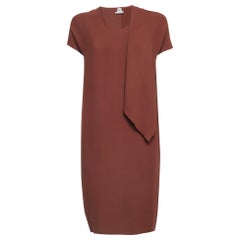 Hermes Brown Silk Drape Style Neck Shift Dress S