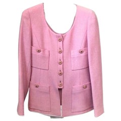 Chanel - Veste d'été en laine à col rond, rose classique