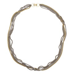 Christian Dior Vintage Años 70 Collar de 4 vueltas de cadena de oro y plata