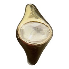 18K Solid Gold Dome Ring with Natural .75ct Uncut Diamond Polki vintage