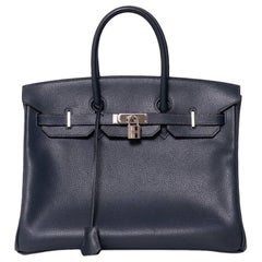 Borsa a mano Hermès Birkin 35 Evergrain Blue de Prusse