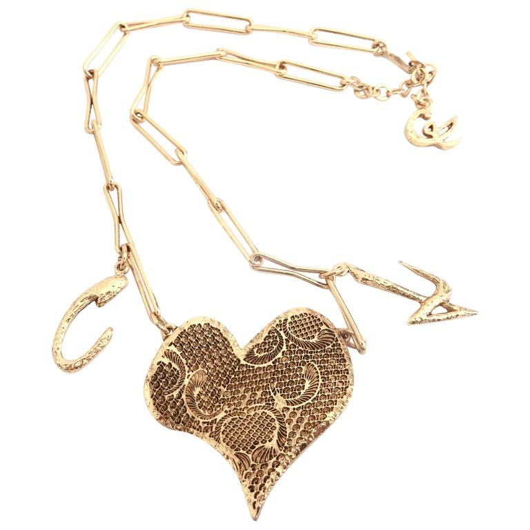 1990s Christian Lacroix Gilt Heart Pendant Necklace w/Signature Charms ...