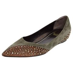 Rene Caovilla Taupe/Bronze Crystal & Suede Point Toe Flats sz 40