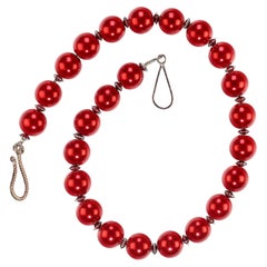 AJD 18 Inch Holiday Red Manmade Pearl Necklace
