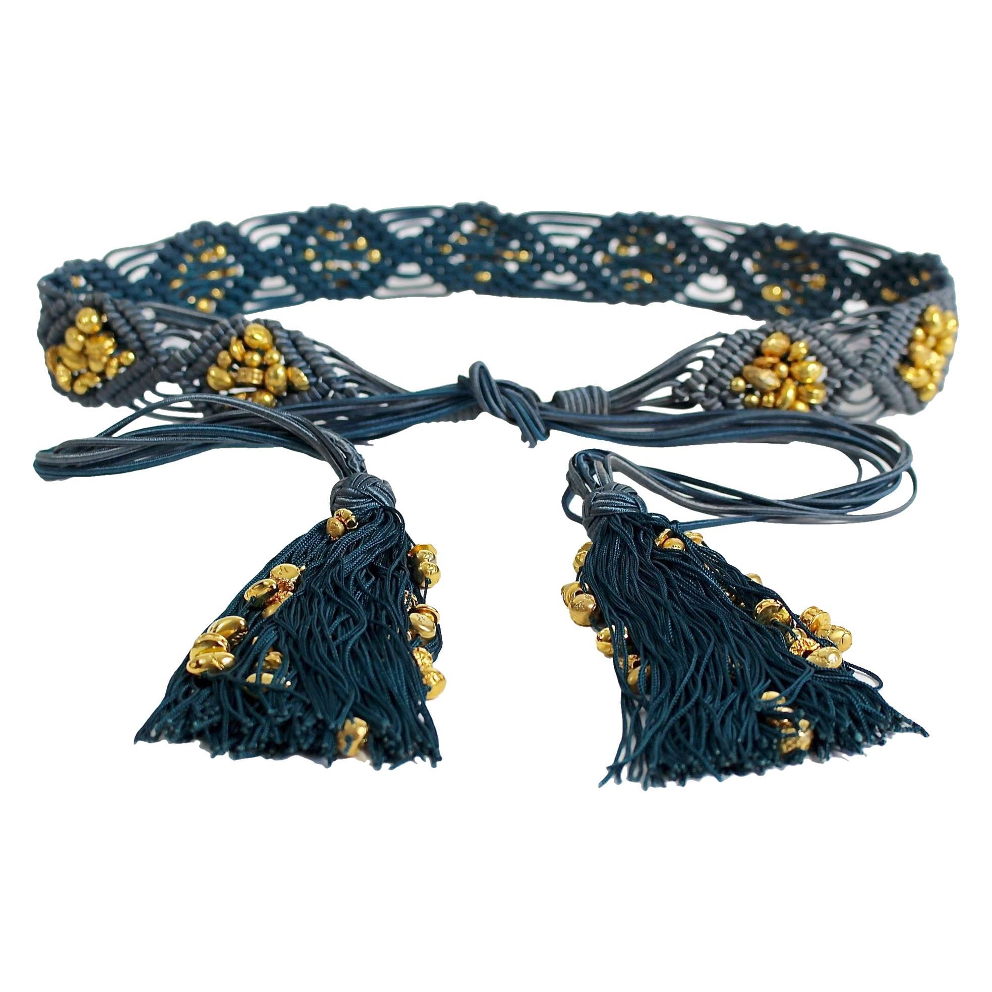 Vintage Yves Saint Laurent YSL  Passementerie Gold Nugget Beads Tassel Belt 