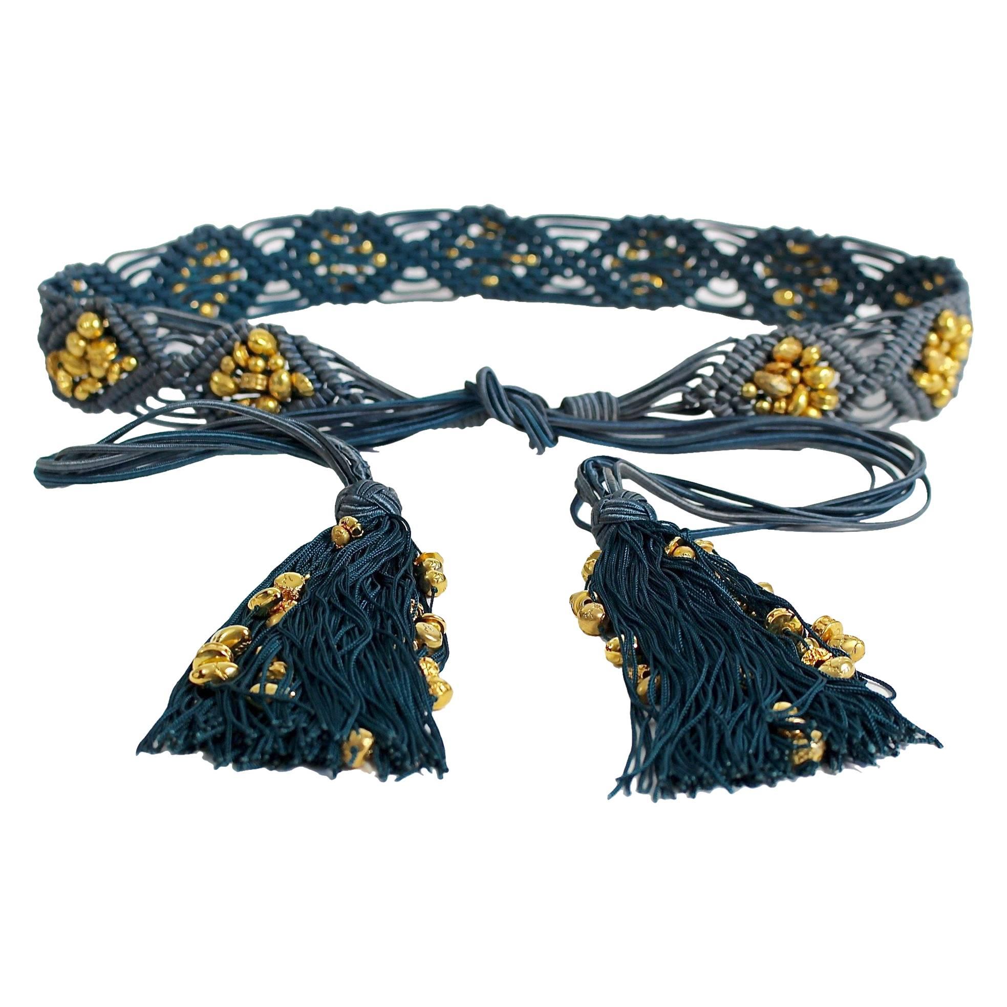 Vintage Yves Saint Laurent YSL  Passementerie Gold Nugget Beads Tassel Belt