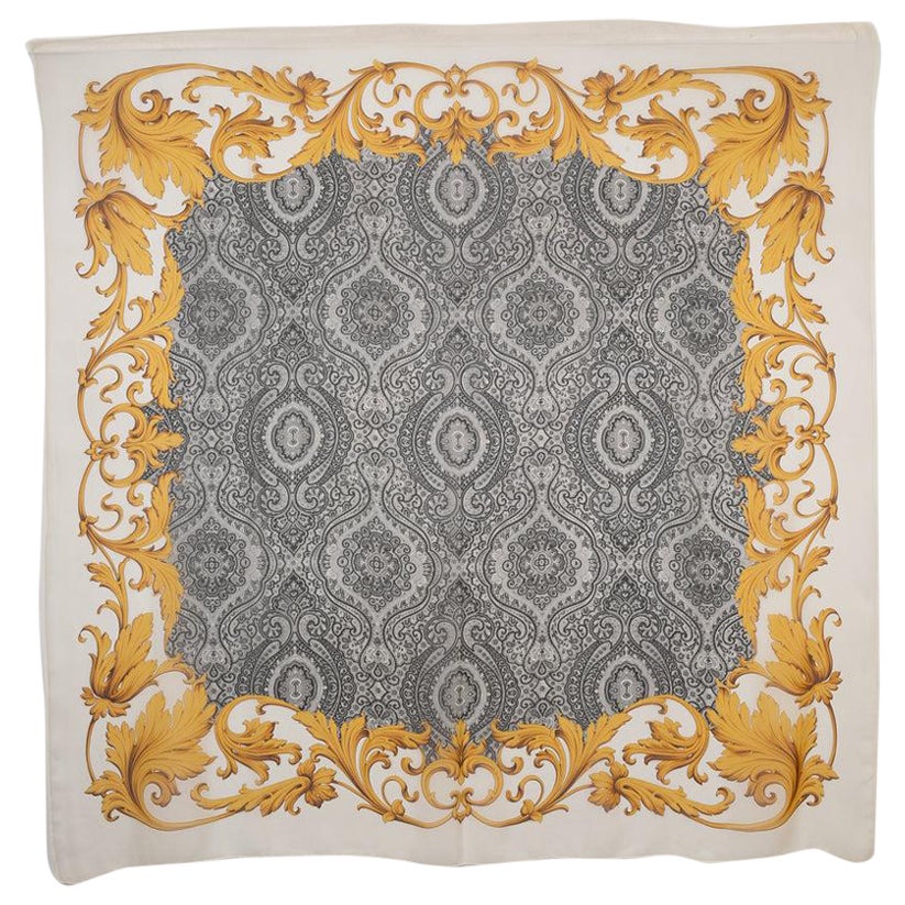 Silk Muslin Stole in White and Yellow For Sale