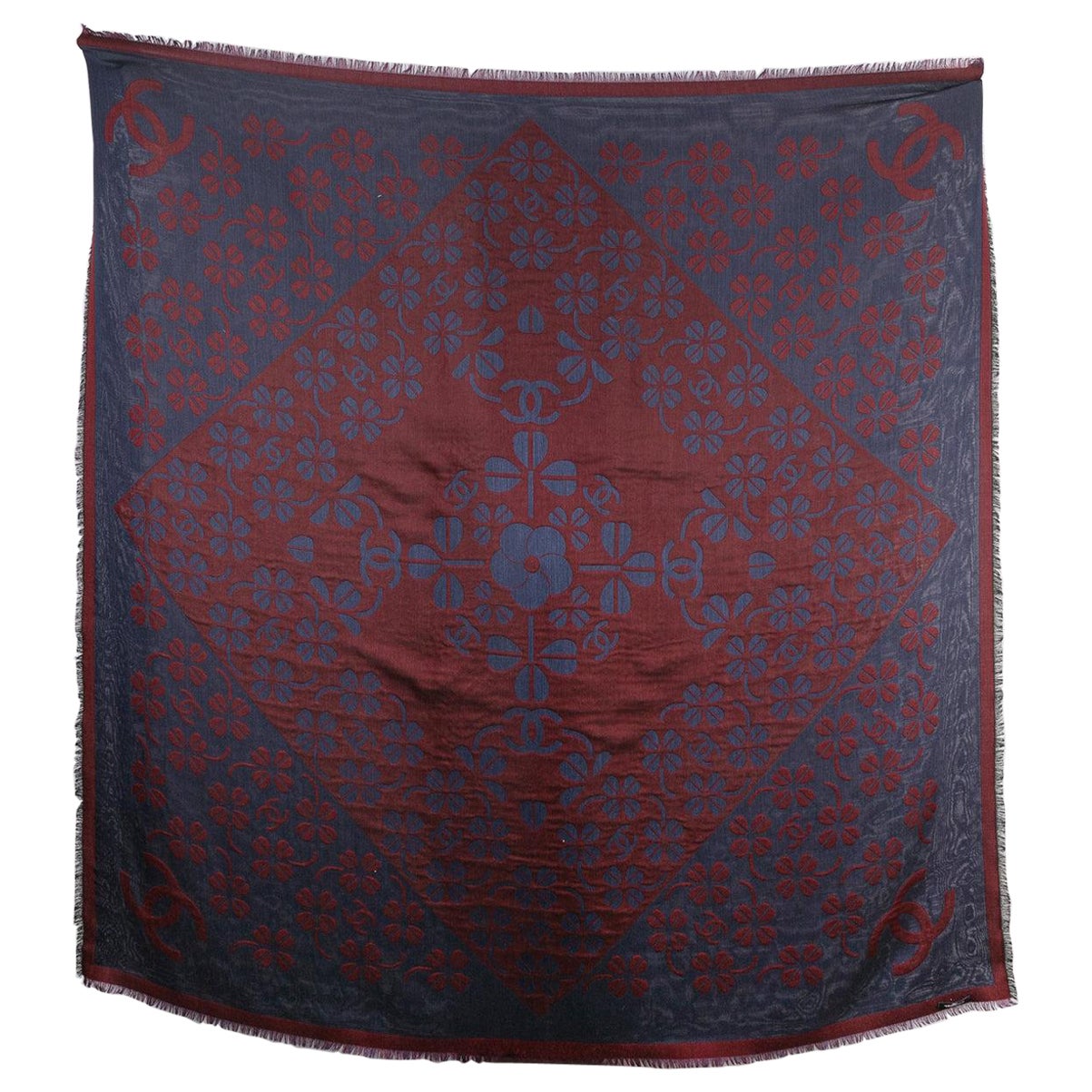 Estola de Cachemira Chanel en Borgoña y Azul