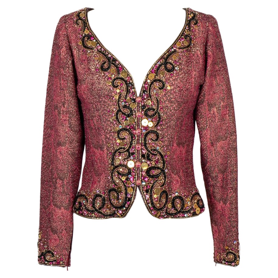 Nina Ricci Pink Top Haute Couture in Pearls and Rhinestones For Sale