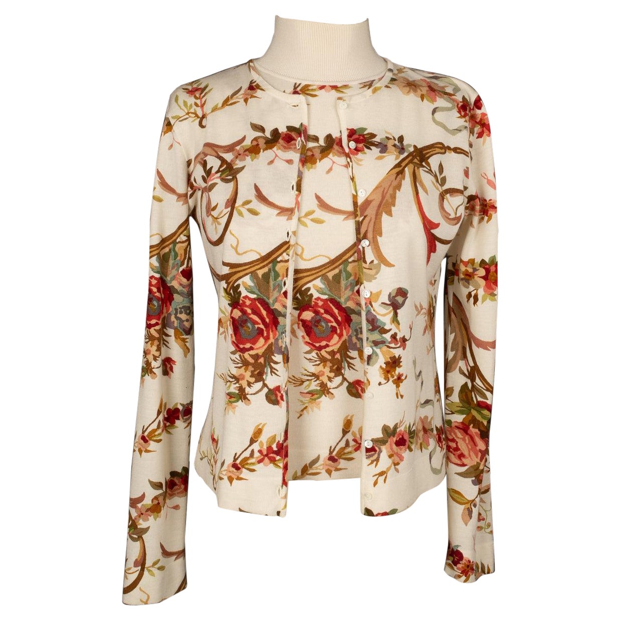 Dior Floral Beige Kaschmir und Wolle Twin Set im Angebot