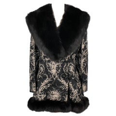 Louis Feraud Black and White Brocade Coat Haute Couture, 1980